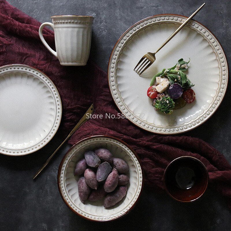 Bordservice keramisk middagstallerken sæt fad 8/10 tommer porcelæn dessert tallerken spisestel europæisk stil salatskål delikat