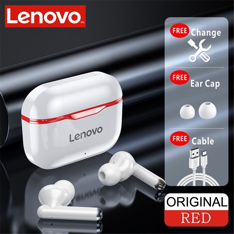 Lenovo LP1S/LP1 Wireless Bluetooth Earphone Stereo Headset noise cancelling Sports TWS Earbuds bluetooth 5.0 earbuds With Mic: LP1 Red