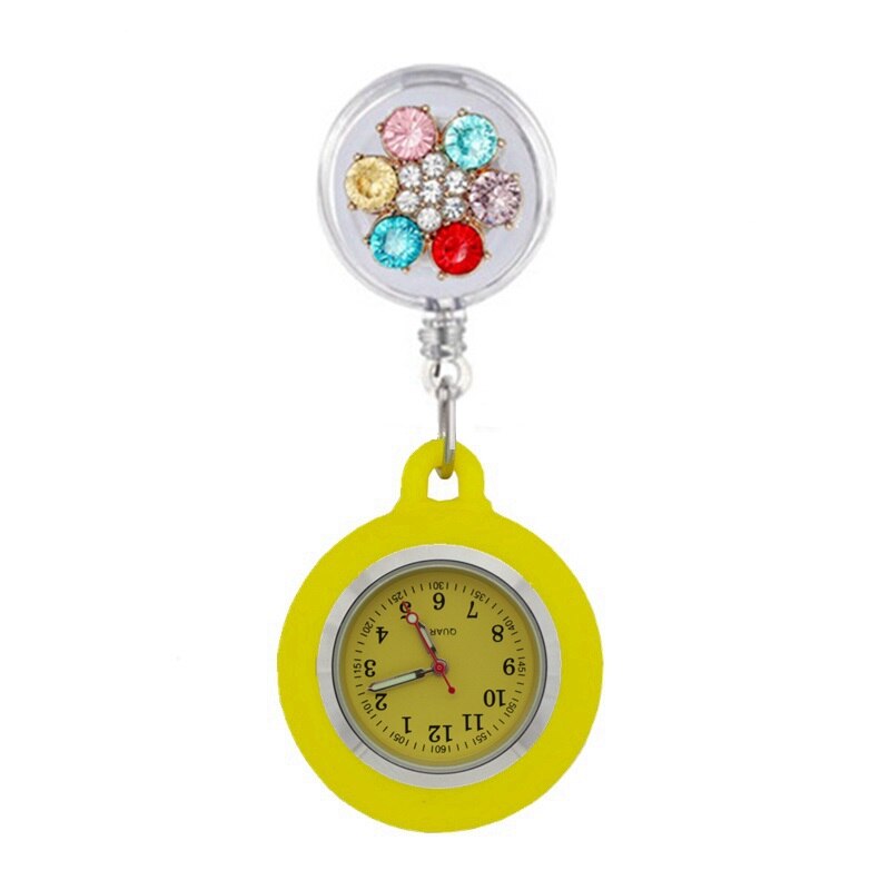 Reloj de bolsillo de silicona para enfermera y doctor, cronógrafo retráctil con piedras de cristal coloridas, para hospital: 12