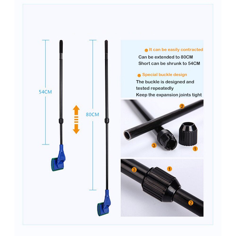 5In1 Aquarium Cleaning Tools Set Fish Tank Net Gravel Rake Algae Scraper Fork Sponge Brush Glass Cleaner 54-80cm Telescopic Pole