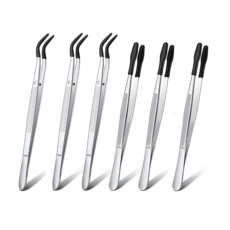 6 Stuks Van Rubber Tip Pincet Pvc Siliconen Precisie Pincet Laboratorium Industriële Hobby Craft Pincet Tool: Black