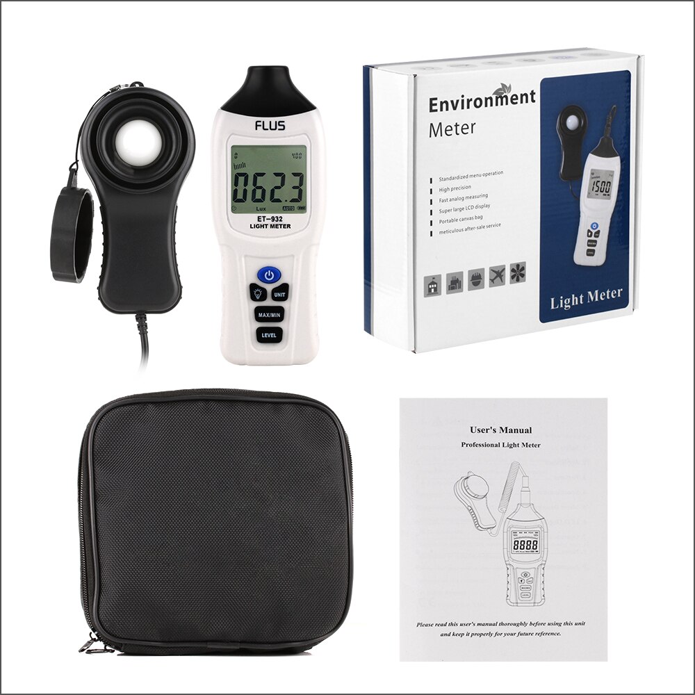 FLUS Digital Light Luxmeter Meter Temperature 0-400K Lux Mini Illuminometer Luminometer Photometer Lux/FC Tester Light Meter