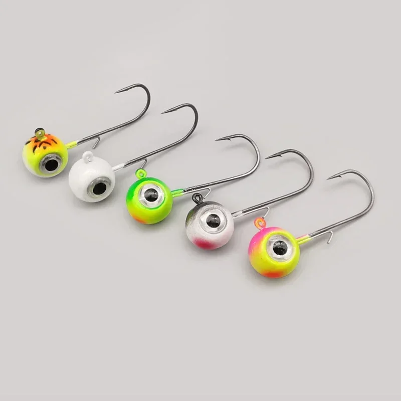 groß Augen Jig Kopf Angelhaken mit Mustad-Haken, 1,8 g, 3,5 g, 5 g, 7 g, 10 g, Fischkopf-Angelhaken für weiche Wurm-Angelgerät-DIY-Bausatz
