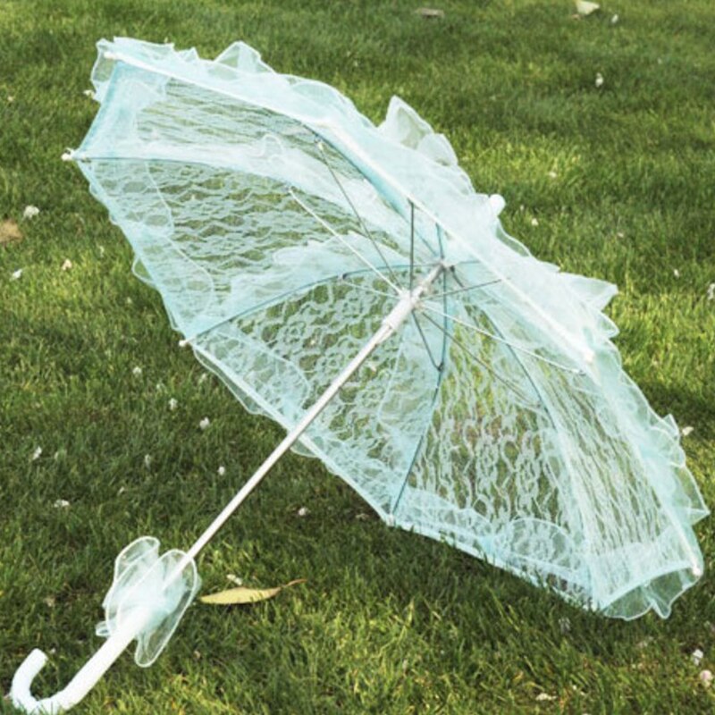 ! 1 stk bryllup brude paraply western romantisk manuel åbning fleur parasol flæser indretning blonde paraply 56cm