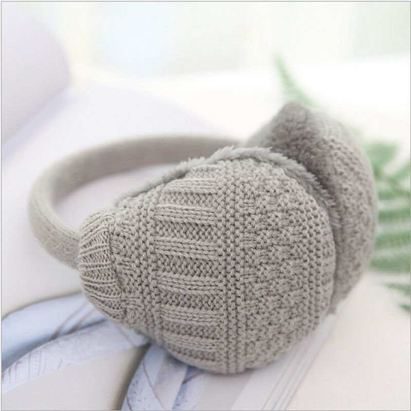 Sweet Girls Women Winter Solid Color Warm Knitted Plush Casual Earmuffs Ear Warmers Ear Muffs Earlap: Gray