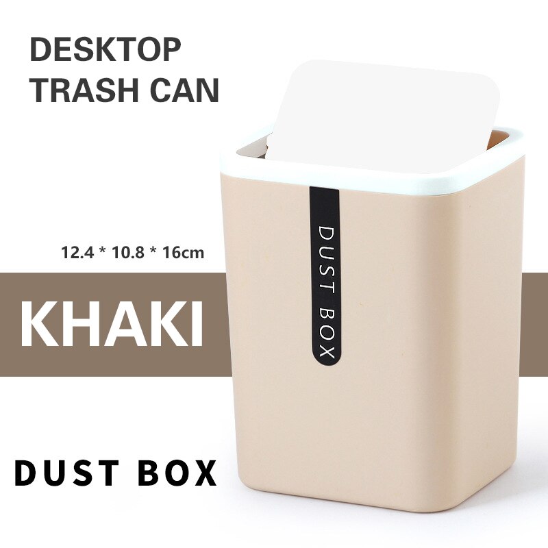 Papelera para escritorio, Mini papelera pequeña para el hogar, mesa, caja de barril, oficina, cesta de almacenamiento para baño, cocina, cubo de basura: khaki