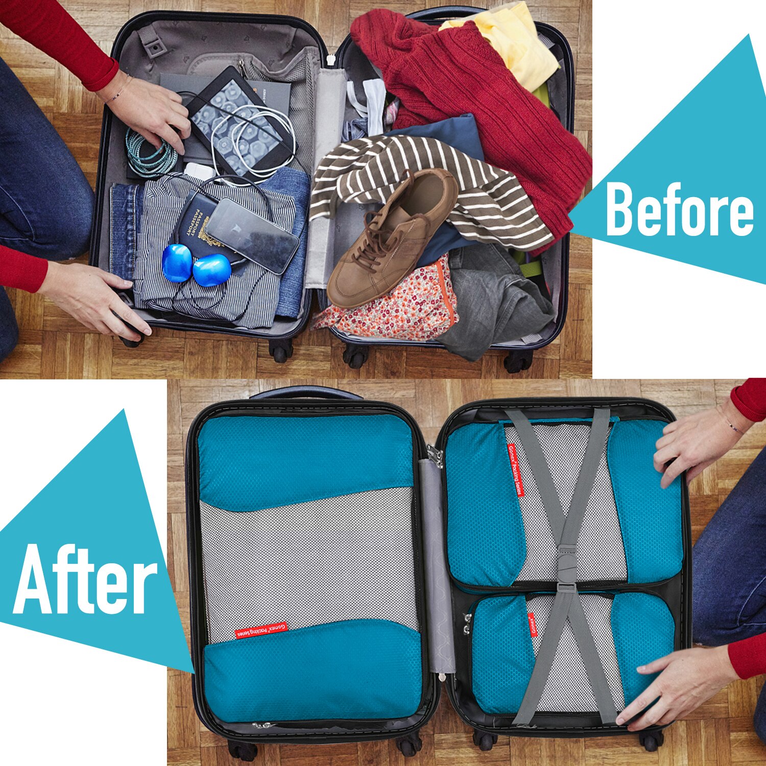 Gonex 4 pièces sacs de rangement de voyage vêtements emballage pochette organisateur de bagages