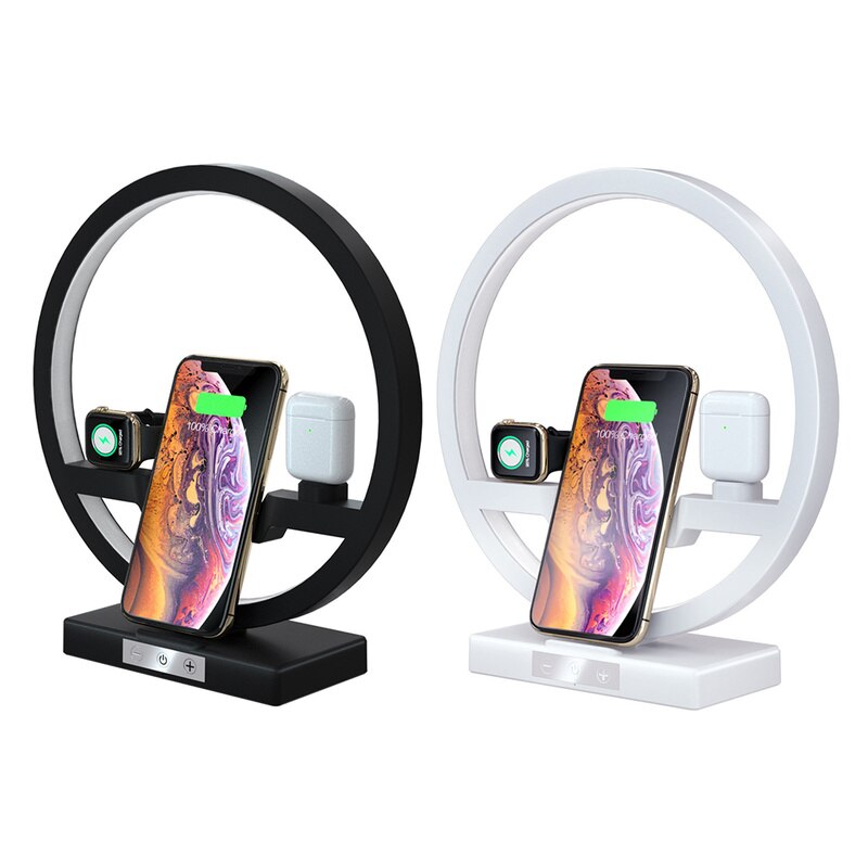 3 IN 1 QI Schnelle Drahtlose Ladegerät Dock für iPhone 11 Pro Max für Apple Uhr iWatch 1 2 3 4 5 Airpods Ladegerät Halter LED Lampe