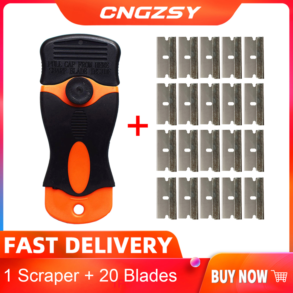 Window Tint Tool Ceramic Glass Oven Paint Razor Scraper Glue Sticker Clean Removing Squeegee 1.5" Blade Plastic handle E12+20M