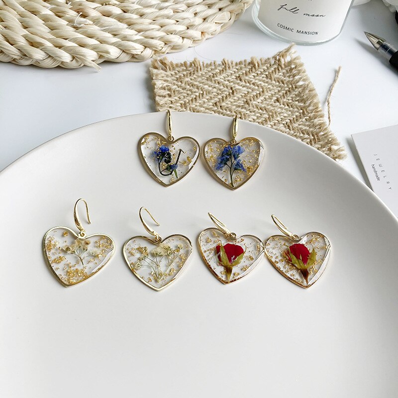 Graduation FORGET ME NOT Dried Flower Resin Earrings for Best Friend Jewelry Real Forgetmenot Flower Heart Earrings