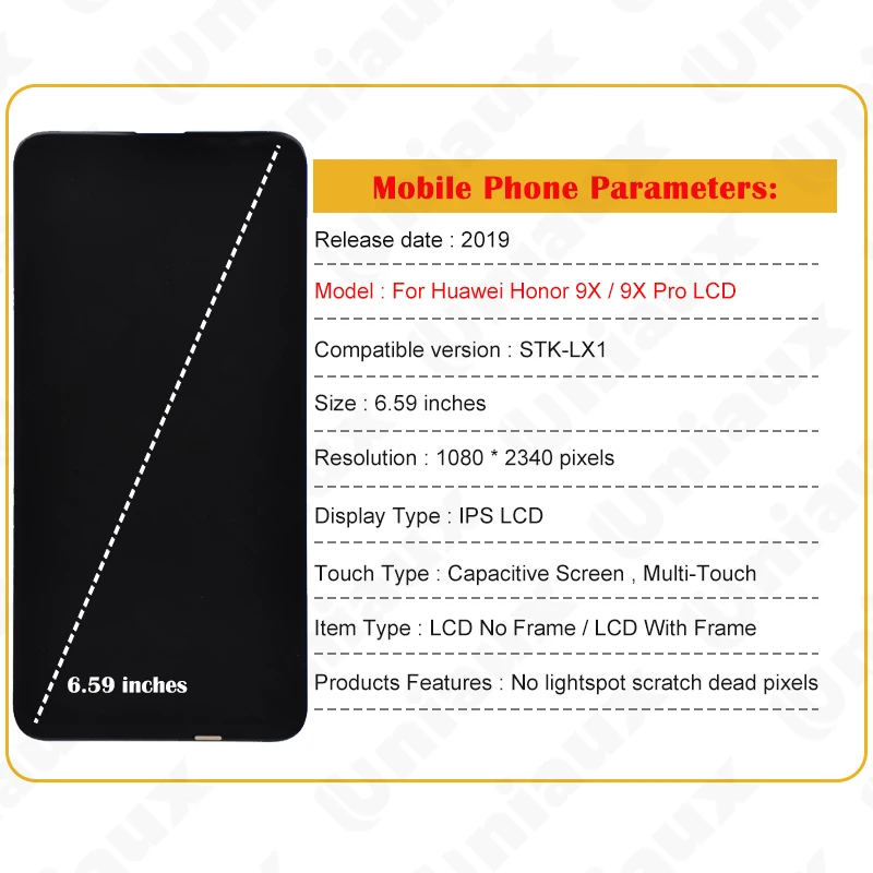 6.59 tuuman huawei honor 9x pro lcd-näyttö kosketusnäyttö digitizer kokoonpano varaosat honor 9x näyttö