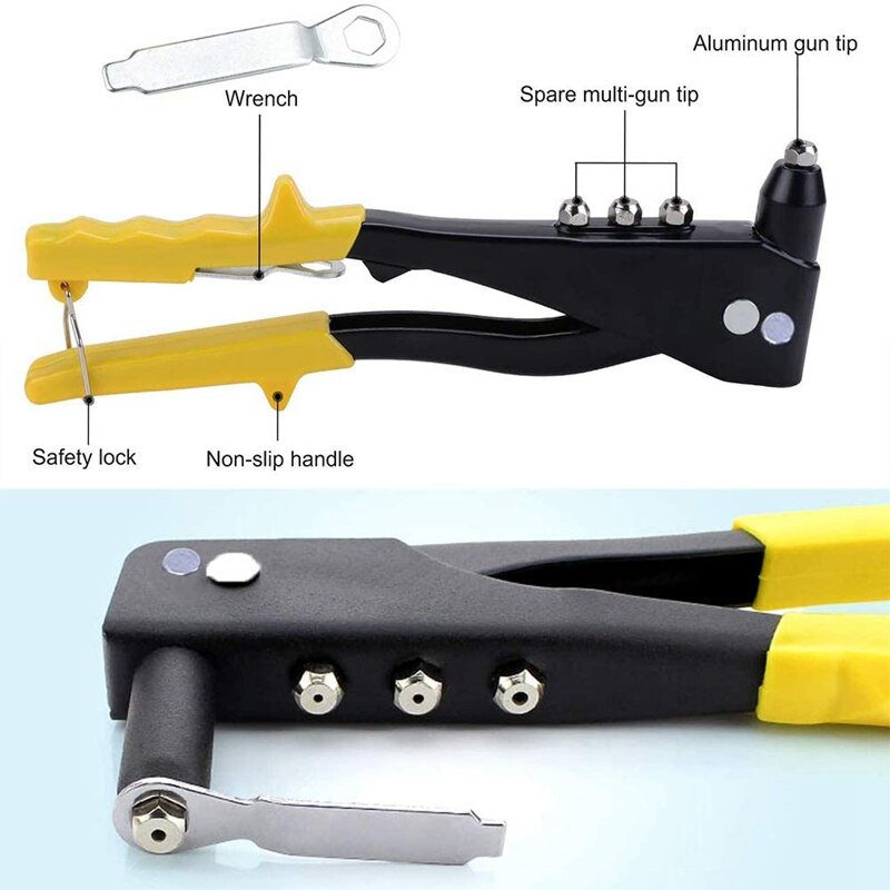 WSFS Carbon Steel Manual Double Handle Rivet Driver. Includes 4x Different Nozzles and 1x Mini Positioner As a