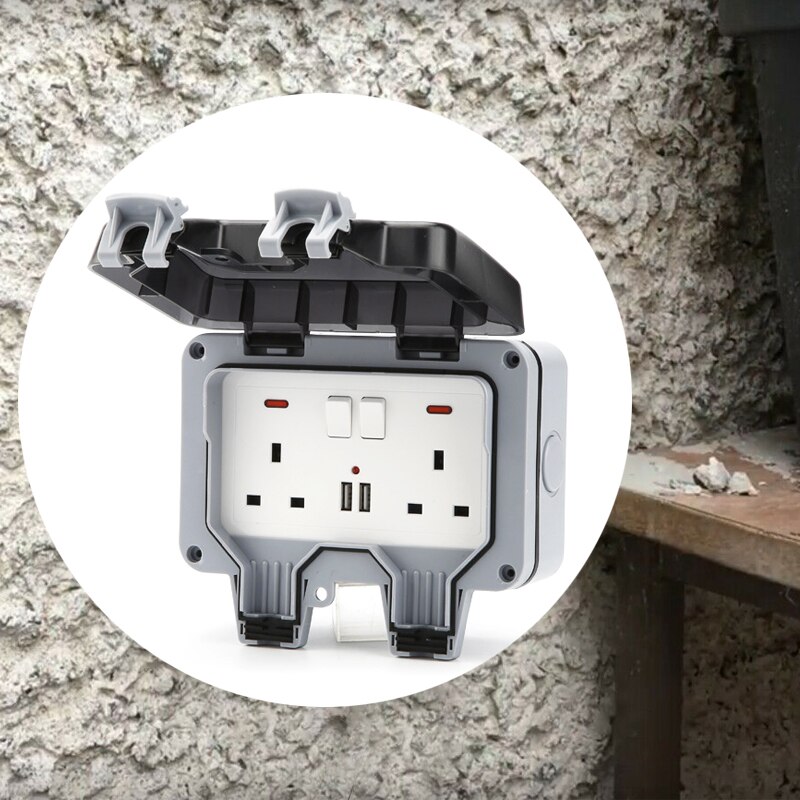 Convenient Electrical Sockets Waterproof IP66 13A 2 Gang USB Socket Switched Double IP66 Outside Use Double Switched Socket