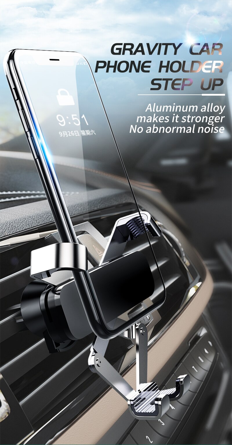 Tyngdekraft bilholder til telefon i bil lufthul monterer ingen magnetisk mobiltelefon holder gps stativ til iphone 12 11 pro 8 samsung