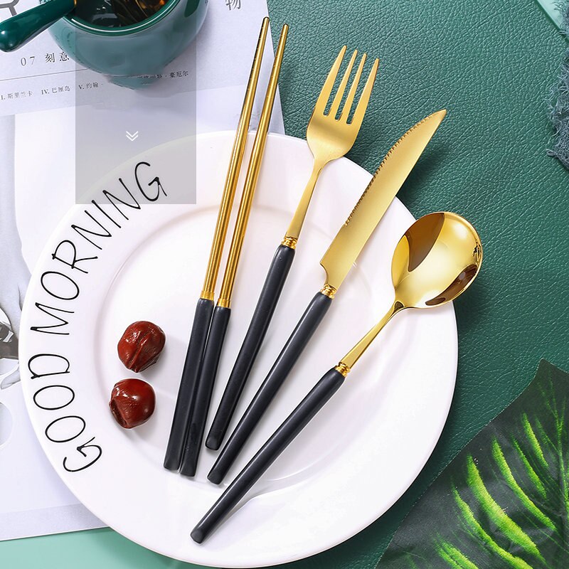 European-Style Ceramic Tableware Set Knife Fork Spoon Chopsticks 4-Piece Set 5 Colors Available Kitchen Supplies