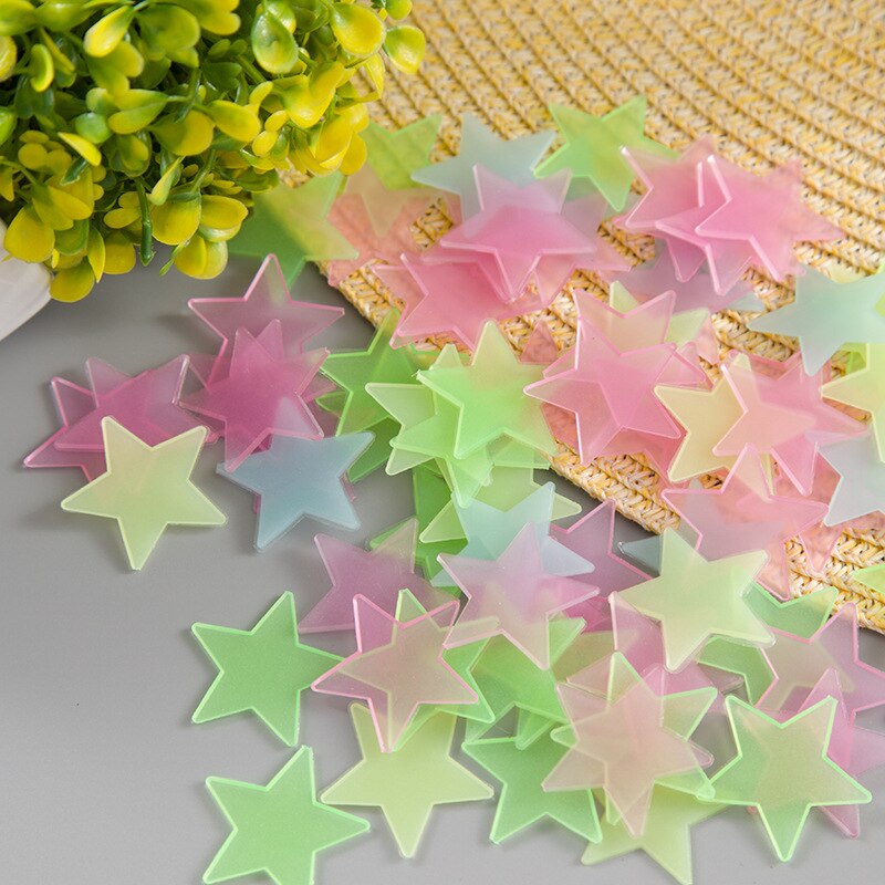 Pegatinas para la pared de PVC de colores Estrellas luminosas, 100 Uds., pegatinas fluorescentes, adhesivo para manualidades infantiles, decoración para el hogar, brillo divertido en la oscuridad: MULTI