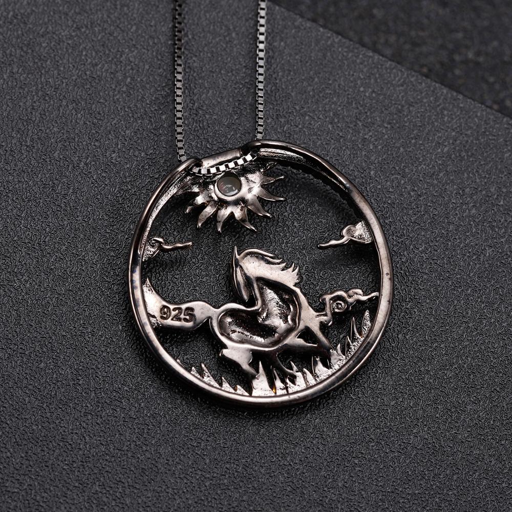 GEM'S BALLET – collier avec pendentif cheval galop pour femme, bijoux en argent Sterling 925, 12 signes du zodiaque chinois, opale africaine naturelle