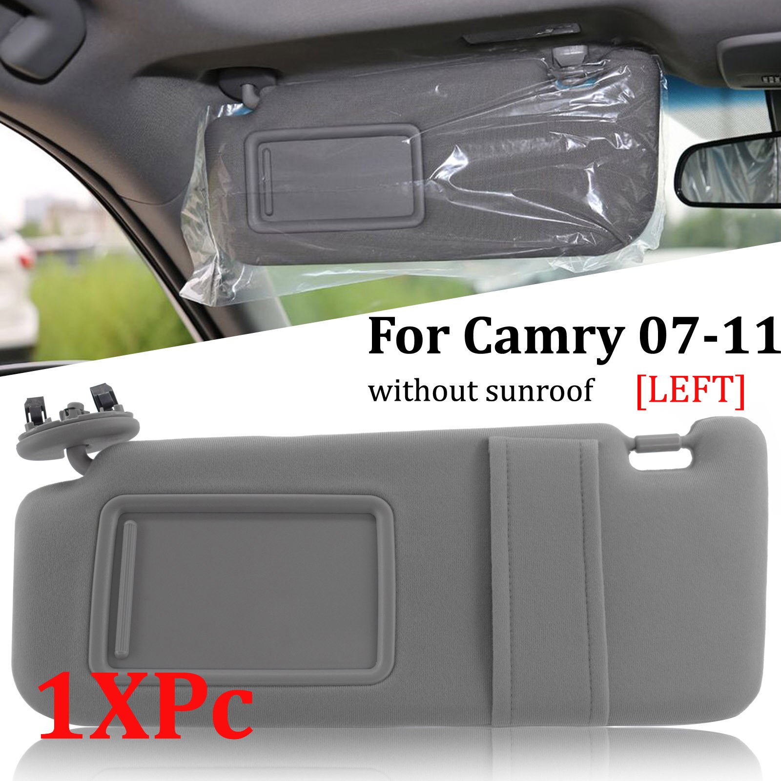 2Pc For Toyota Camry 2007 Car Sun Visor Sunshade Without Sunroof Driver Passenger Side Right Left Organizer: gray left