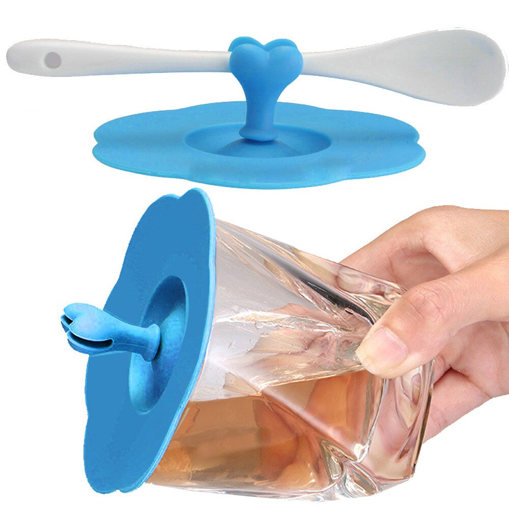 Tasse de café en Silicone | Cœur, tasse à café, couvercle d'aspiration, couvercle de tasse hermétique: Blue