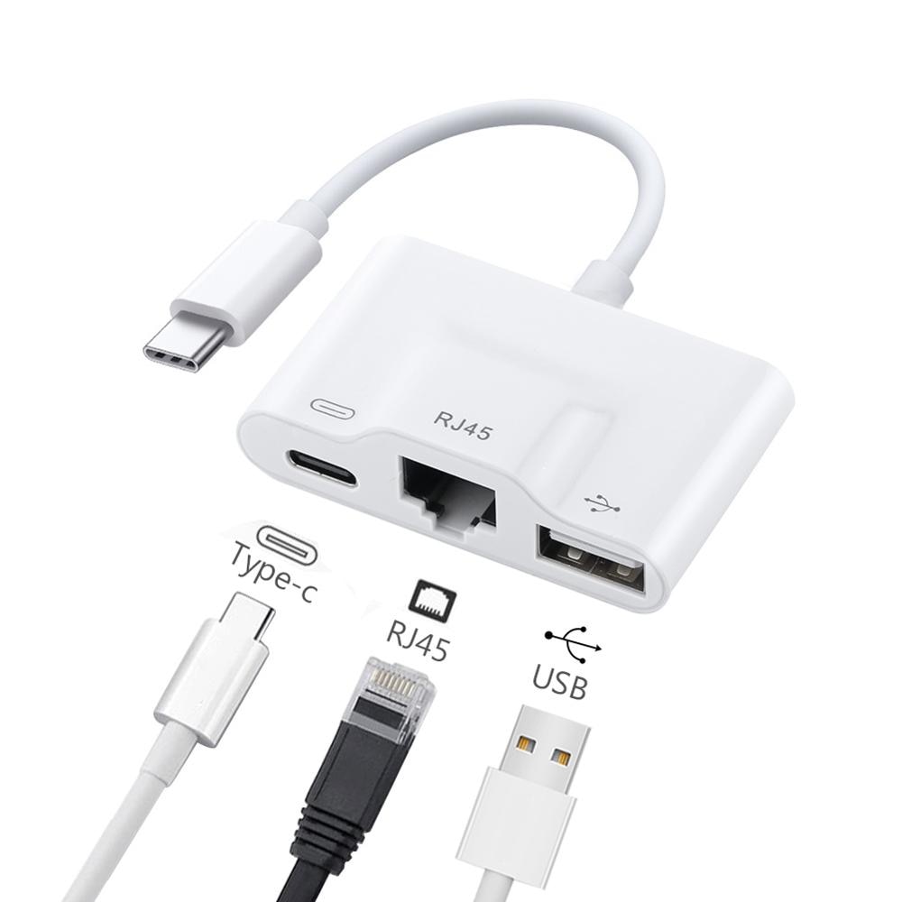 USB-C HUB naar Type C USB RJ45 Adapter Ondersteuning PD Quick Opladen voor Samsung Galaxy Huawei xiaomi Mobiel Pads Notebook speler