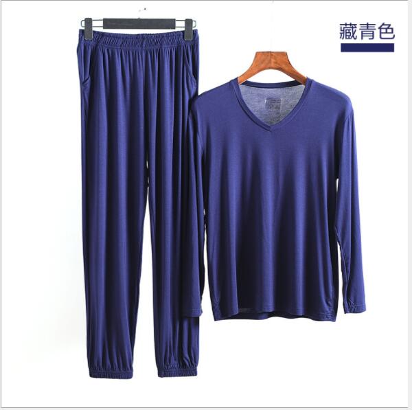 Fdfklak vår höst herr pyjamas herr nattkläder nattkläder plus size l-xxl modal pijamas 2 stycken sovset: Marin / Xl