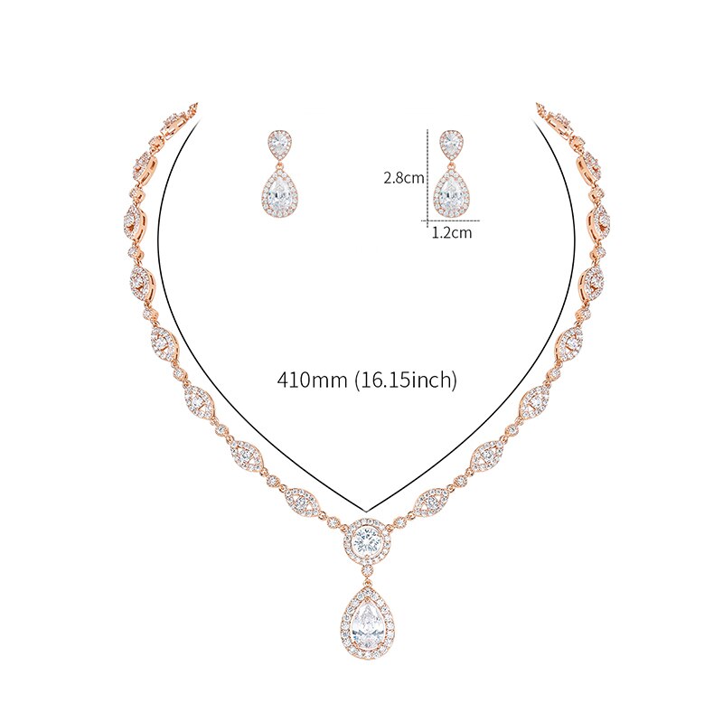 WEIMANJINGDIAN Halo Teardrop and Eye Shape Cubic Zirconia Necklace Earring Wedding Jewelry Set