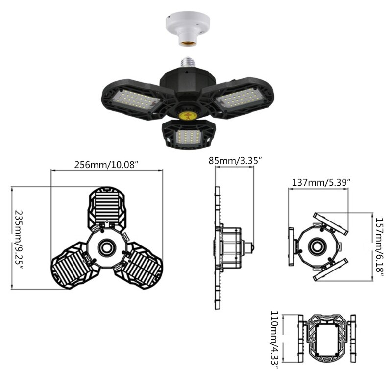 Led Garage Licht 60W Vervormbare Led Garage Plafondlamp Met 3 Verstelbare Panelen Voor Kelder Werkplaats Magazijn