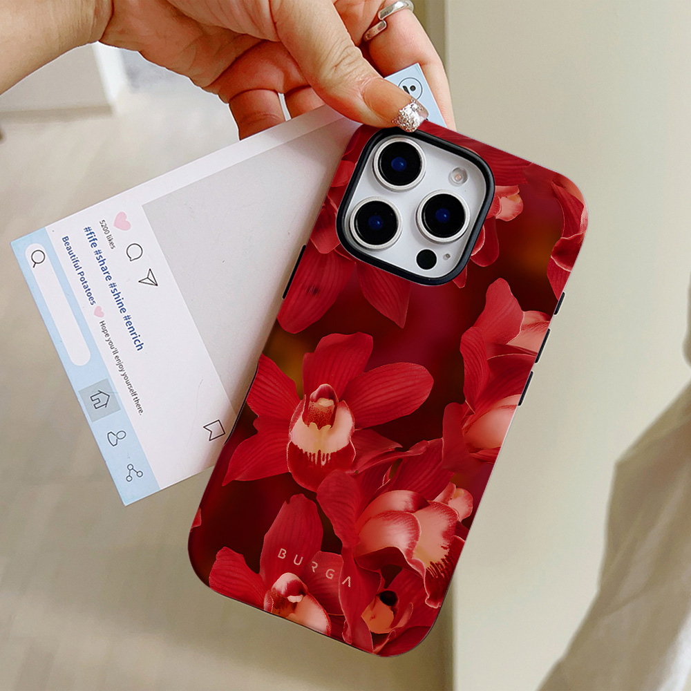 BURGA luxury- Pink flower picture Phone Case for IPhone 16 15 14 13 12 11 Pro Max Plus Luxury Double-layer Back Cover