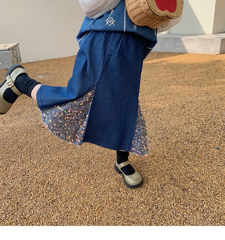 Falda vaquera para niña, falda de princesa con cola de sirena, costura de lentejuelas, ropa infantil para bebé 2022