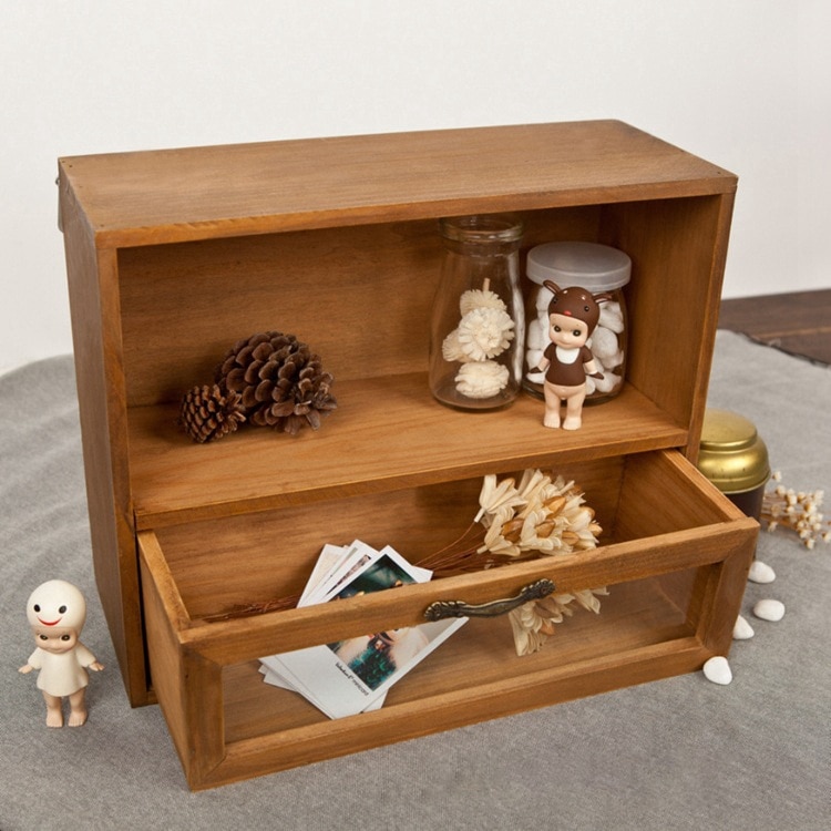 Bois armoire boîte organisateur rangement verre tiroir Vintage finition rangement rétro finition boîte de rangement 30x12x24cm