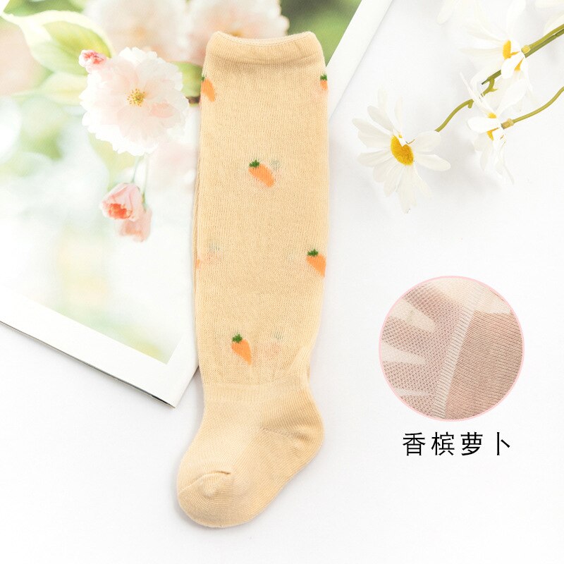 Spring Summer Baby Girl Cotton Socks Mesh Cartoon Girls Princess Socks Soft Kids Accessories High Knee Toddler Socks: champagne / M 1-3Years