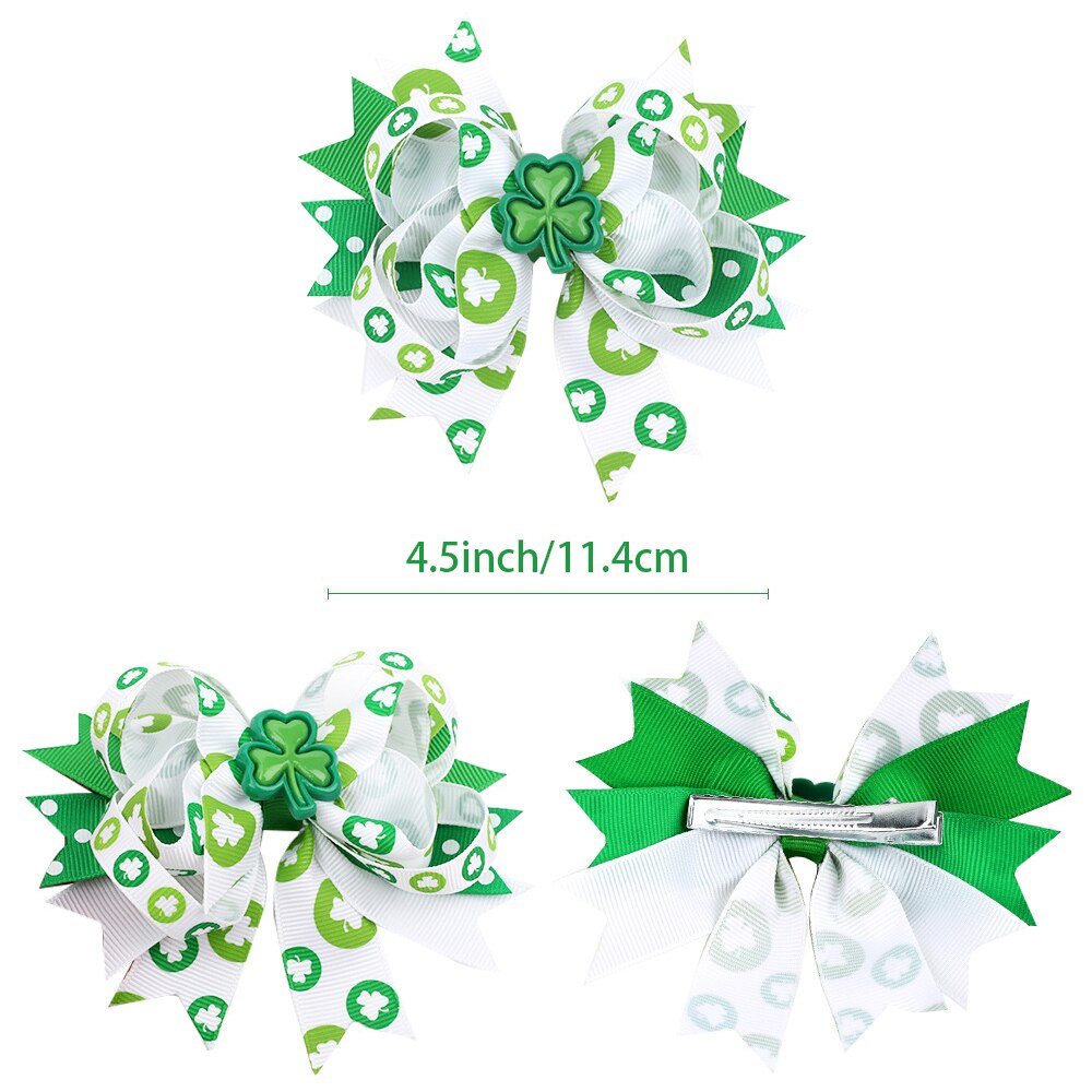 St. Patrick's Day Hair Bows Clips Irish Green Shamrock Clover Hair Barrettes St Patrick's Day Party Decorations Kids Party Favor