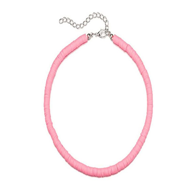 Boho Bunte Halsband Halskette Schmuck Handgemachte Polymer Ton Halskette Frauen Strand Schmuck: Rosa