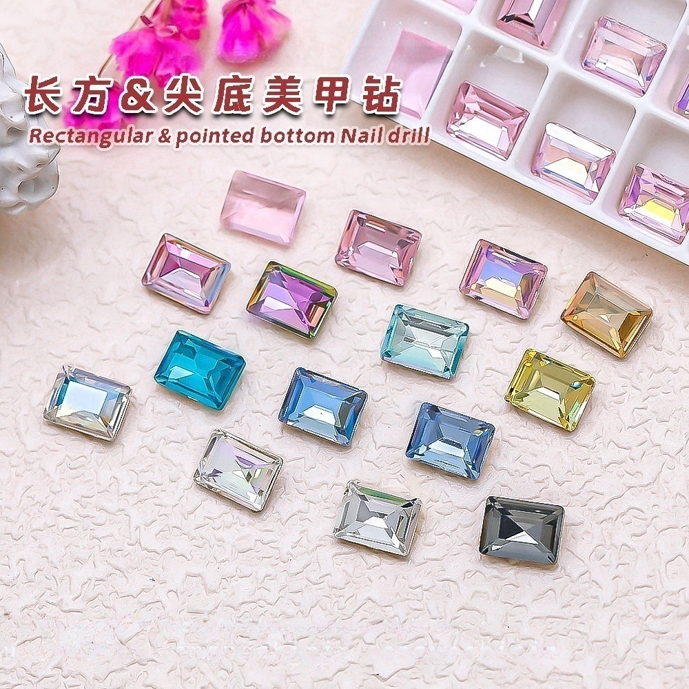 50 stuks 6x8mm rechthoekige haakse nagelaccessoires kleurrijke super glanzende K9 diamant puntige bodem onregelmatige nageldecoratie
