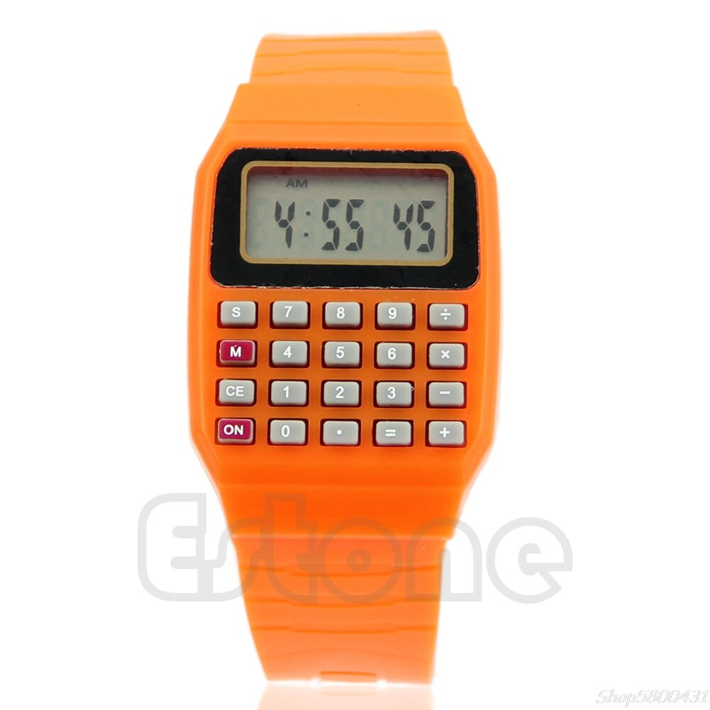 Moda Dei Bambini Del Silicone Data Multi-Purpose Bambini Elettronico Calcolatrice Orologio Da Polso O16 20 Dropshipping: Orange