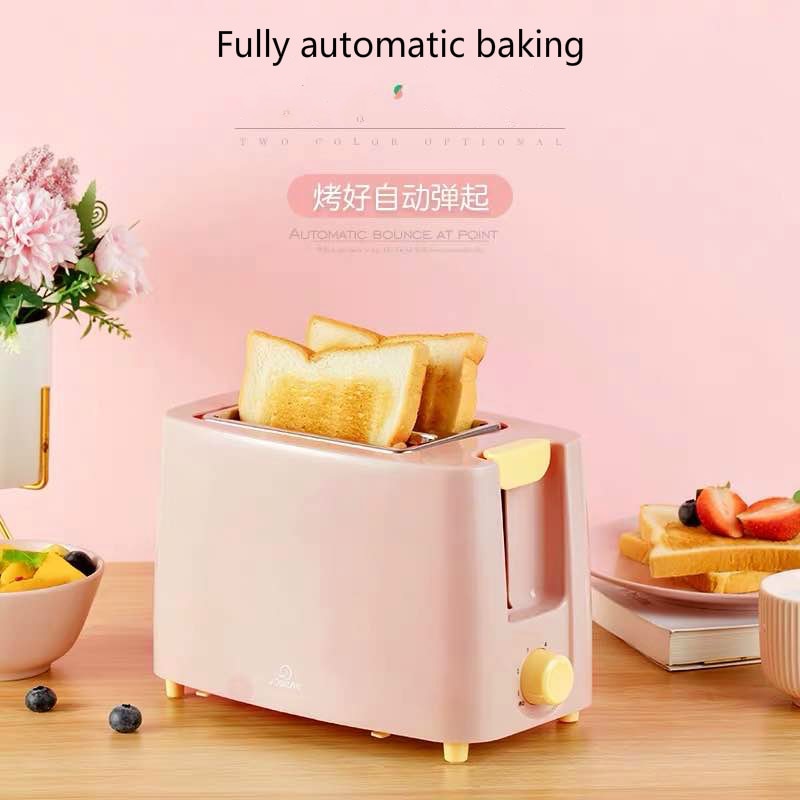 Stainless Steel Bread Maker Electric Toaster Cake Toast Sandwich Oven Grill 2 Slices Automatic Breakfast Baking Machine EU: Pink