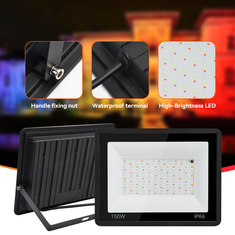 Rgb-flomlys 100w 50w 30w 20w 10w rgb-reflektor  ip66 vanntett led-spotlight 220v projektorlampe utendørs hagebelysning