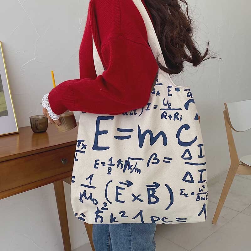Purdored 1 Pc Vrouwen Math Formule Canvas Boodschappentas Vrouwelijke Schoudertas Eco Draagtas Meisjes Herbruikbare Grocery Shopper Tote tas