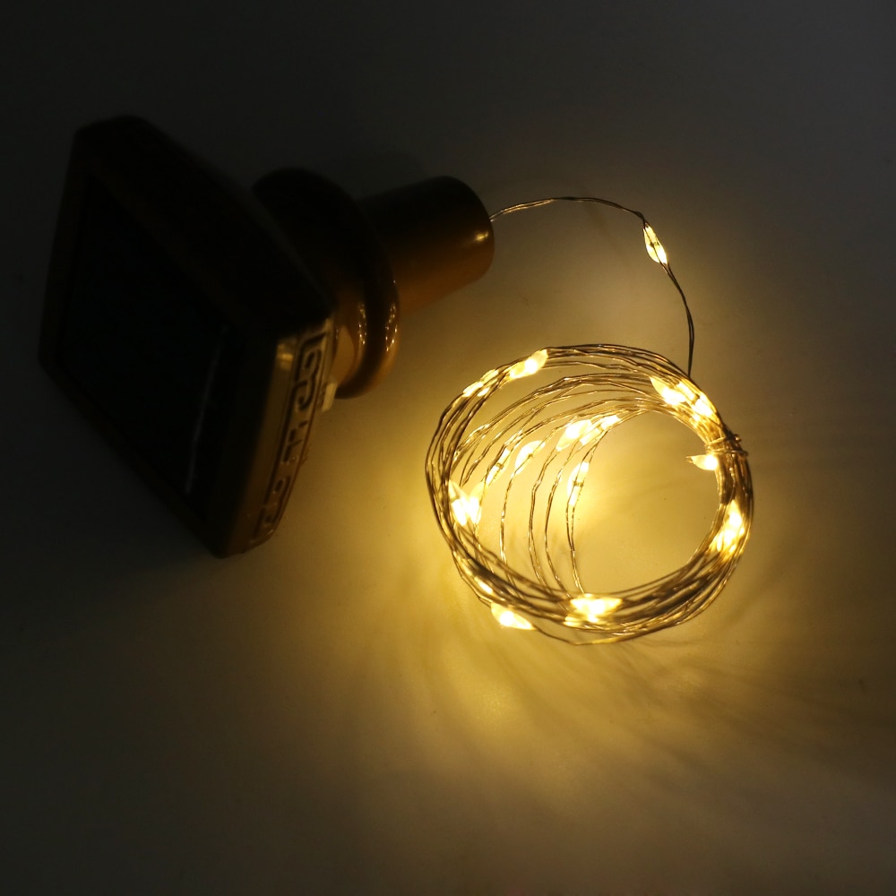 1Pc 1M 10LED 2M 20 Led Wijn Fles Kurk Koperdraad Kerstverlichting Christmas Light Partij diy String Lights Zonne-energie
