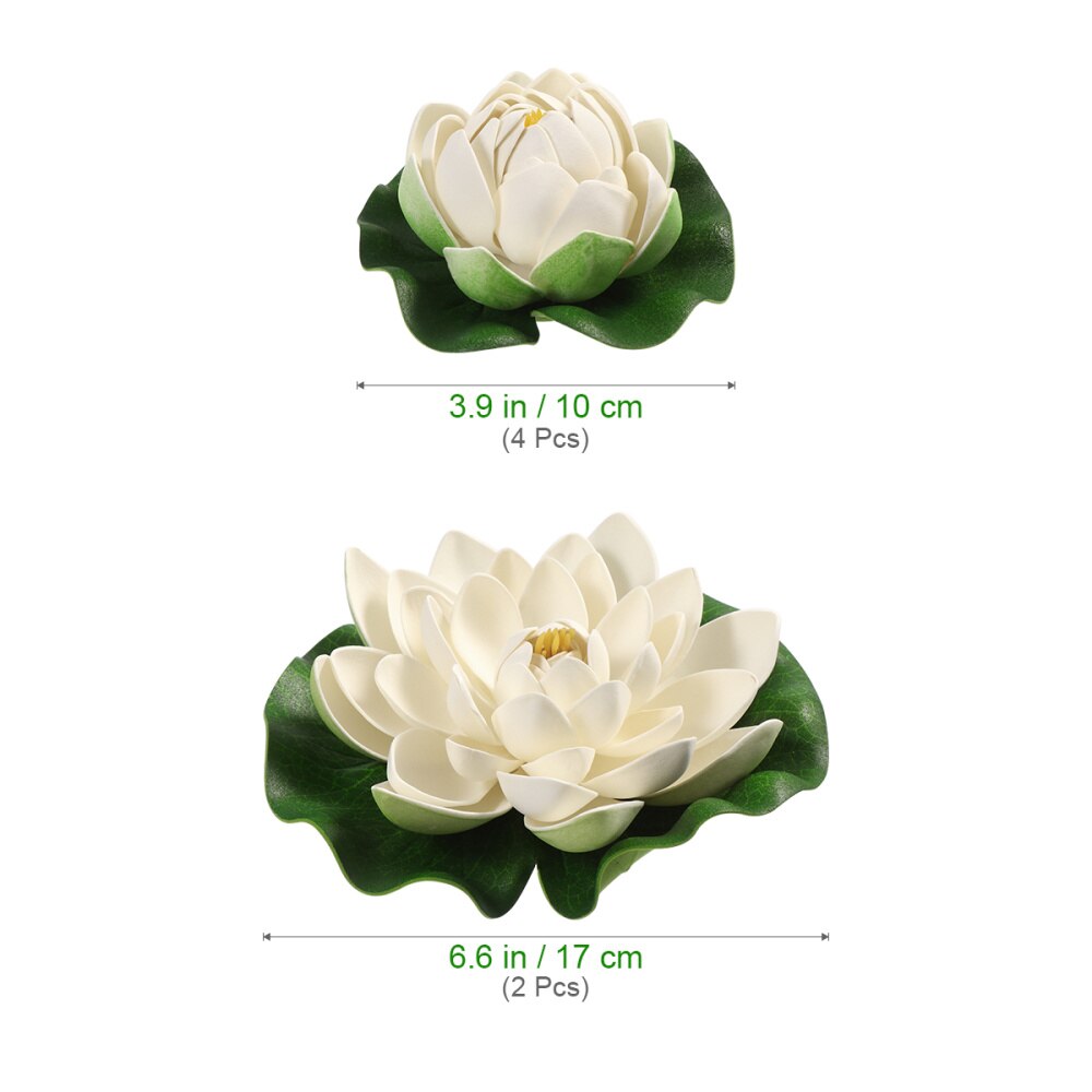 WINOMO 6pcs Artificial Pond Plants Lotus Simulation Floating Flower Pond Fish Tank Decor Ornaments White
