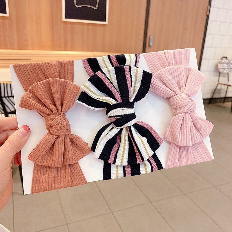 3 Pcs/Set Striped Newborn Baby Headbands Solid Color Soft Elastic Baby Hairbands Headwear Baby Hair Accessories: 01