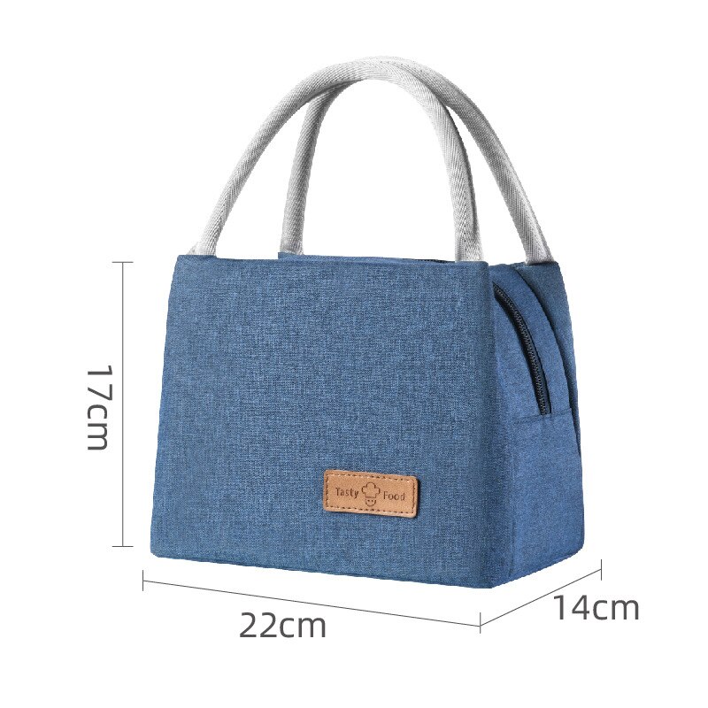 Wasserdichte Tragbare Isolierte Kühltasche Thermische Einfache Leinen Handtasche zu Arbeiten Schulter Gurt Bento Mittagessen Tasche für Lebensmittel: 22x14x17 Blau