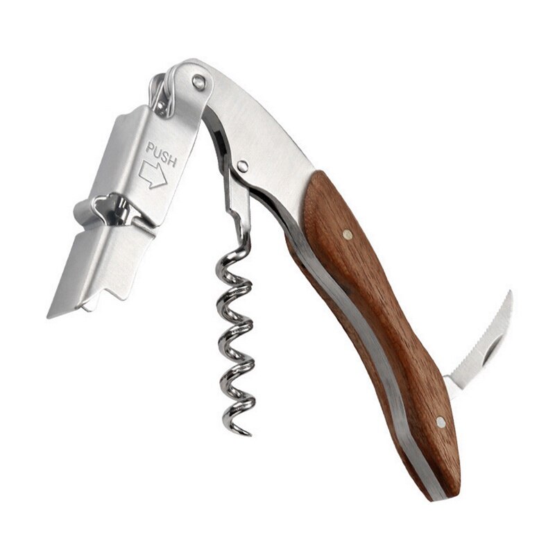 Houten Handvat Professionele Wijn Opener Multifunctionele Draagbare Schroef Corkscrew Wijn Flesopener Kokhulpmiddelen: A