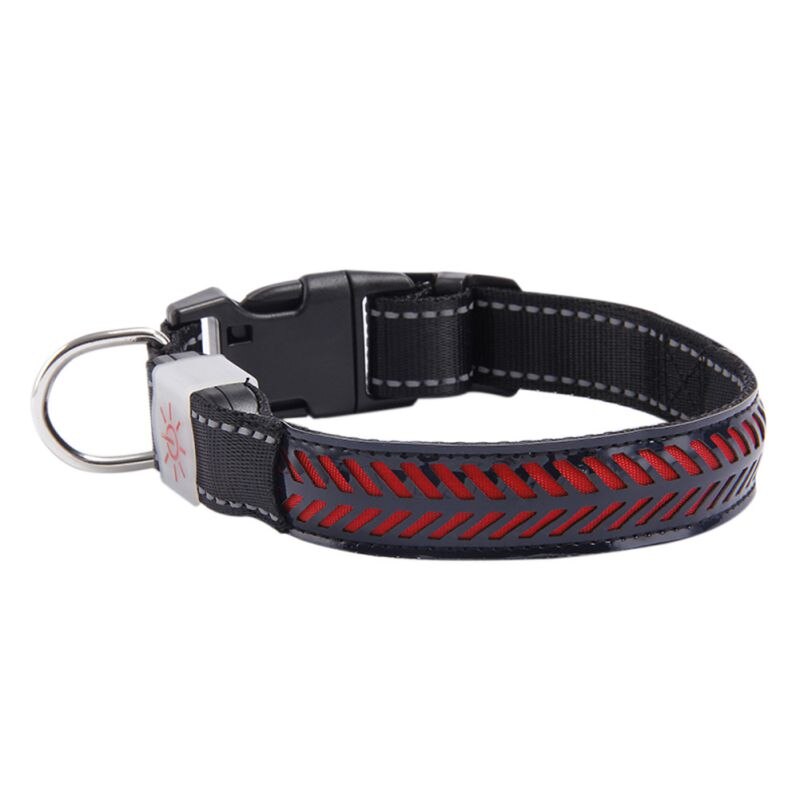 Collier de chien de LED en cuir d'unité centrale Rechargeable d'usb de collier pour animaux de compagnie de lumière de nuit collier de lueur avancé, collier réglable d'animal de compagnie de sécurité: Black / S