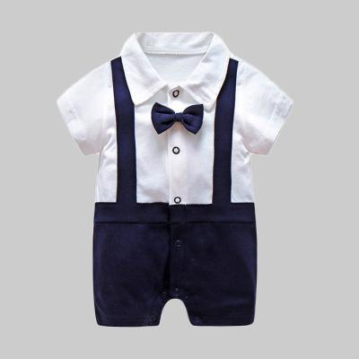 Geboren Baby Jongens Gentleman Rompertjes Zomer Dunne Korte Mouwen Kleding Peuter Baby Vlinderdas Jumpsuit Baby Body Klimmen Pyjama: navy / 12m