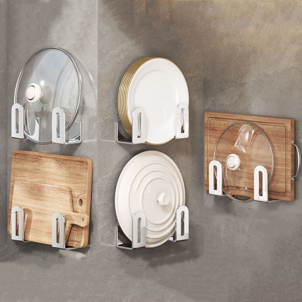 Planche à découper en acier inoxydable, support de couvercle de Pot, noir/gris/argent, support de planche à découper réglable, gain de place, montage mural, 2 pièce/ensemble