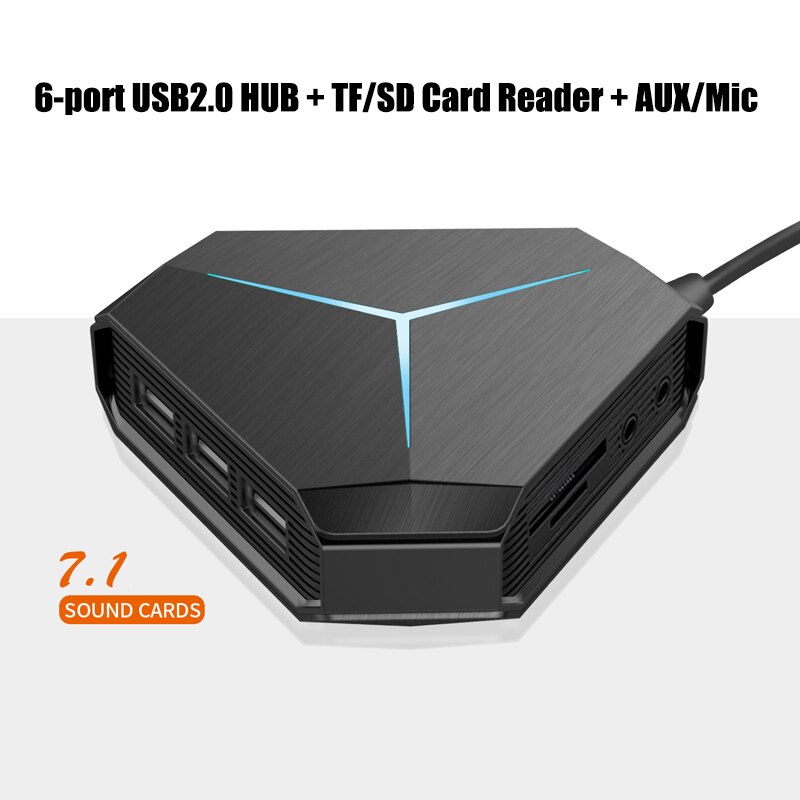 6 Port USB 2.0 3.0 Hub With TF SD Card Reader Mic AUX Cool Light Charging Splitter for Multi-device Desktop Laptop: Style3 AUX MIC
