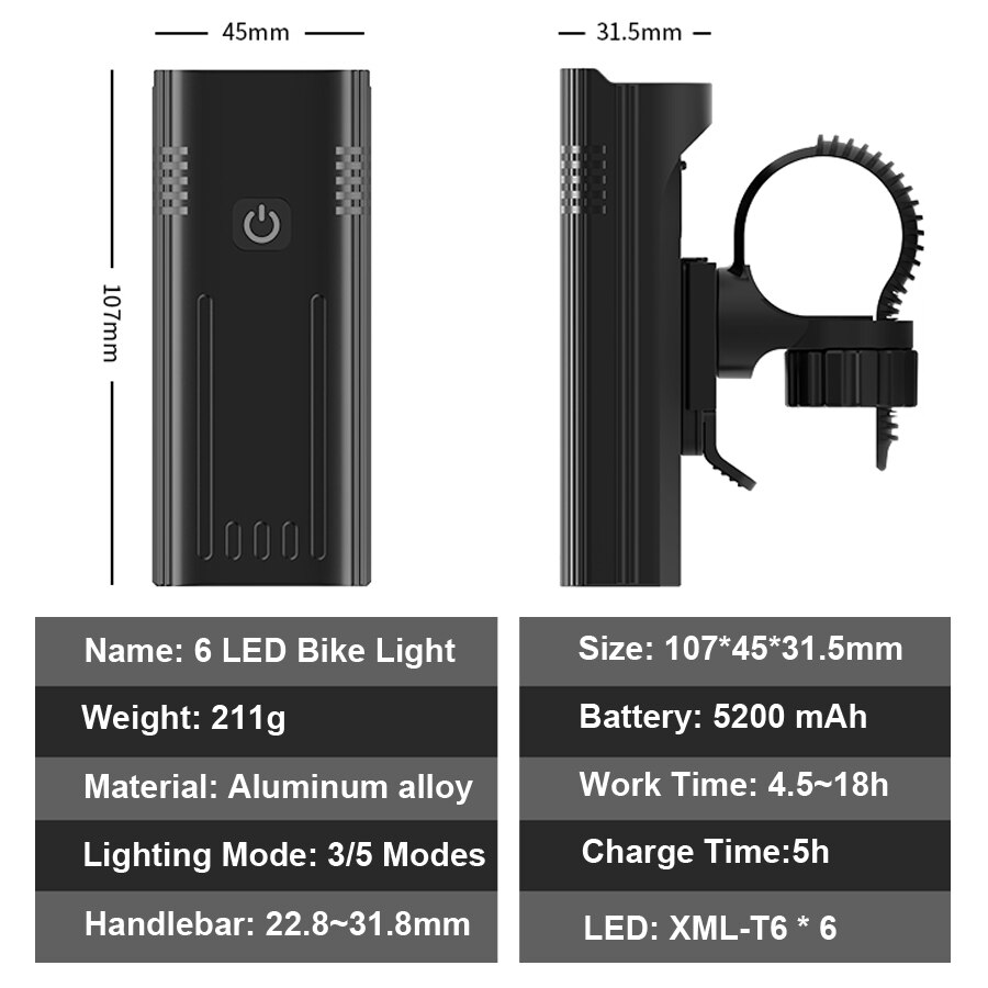 NEWBOLER Luz bicicleta 3600 lúmenes juego de luces de bicicleta MTB a prueba de lluvia recargable por USB con 2 soportes 5200 mAh ciclismo linterna accesorios para bicicleta