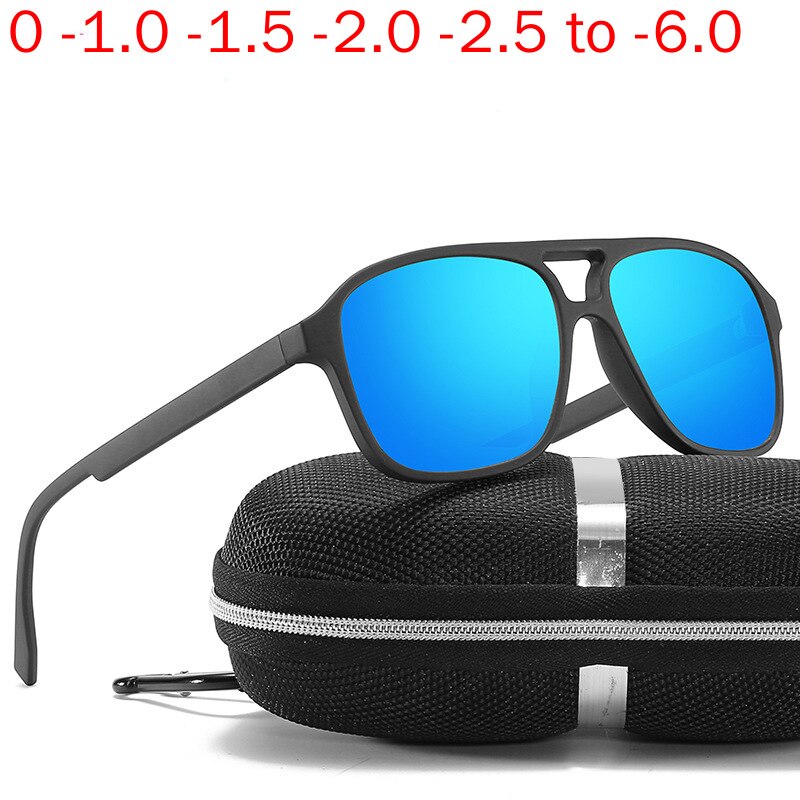 Men Myopia Sunglasses with Diopter Polarized Prescription Glasses Retro Anti-glare Driving Sun Glasses UV400 Square Blue NX: -1.50