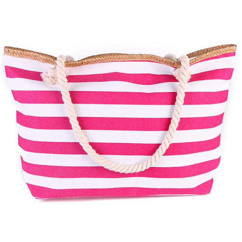 2022 Strand Tote Bag Mode Vrouwen Canvas Zomer Grote Capaciteit Gestreepte Schoudertas Tote Handtas Winkelen Schoudertassen: Hot Pink